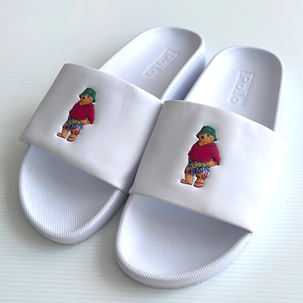Polo Ralph Lauren Cayson Bear Pool White Sandals Sz 11 New